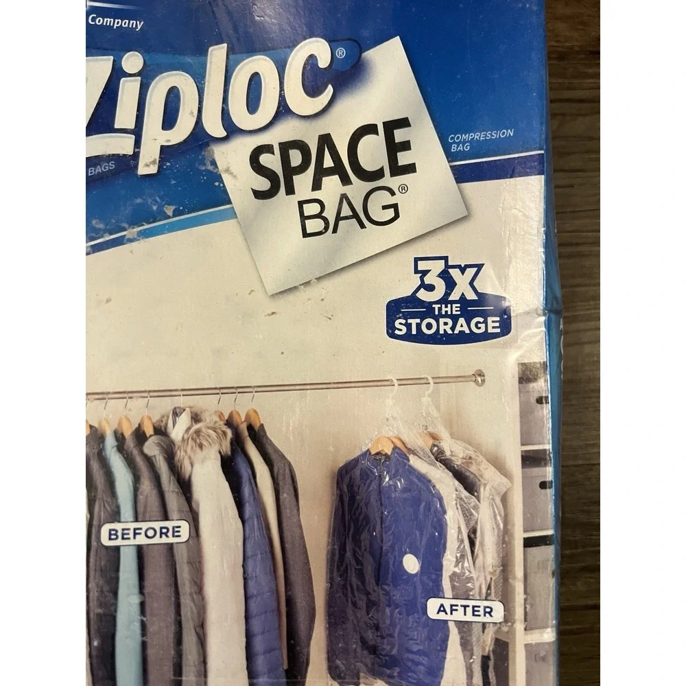 Ziploc Space Bag Jacket/Suit Hang Bag (2) Reusable Hanging Compression Storage
